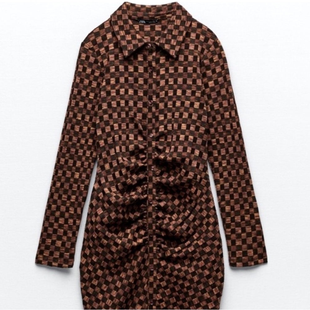 Zara Ruched Checkered Dress